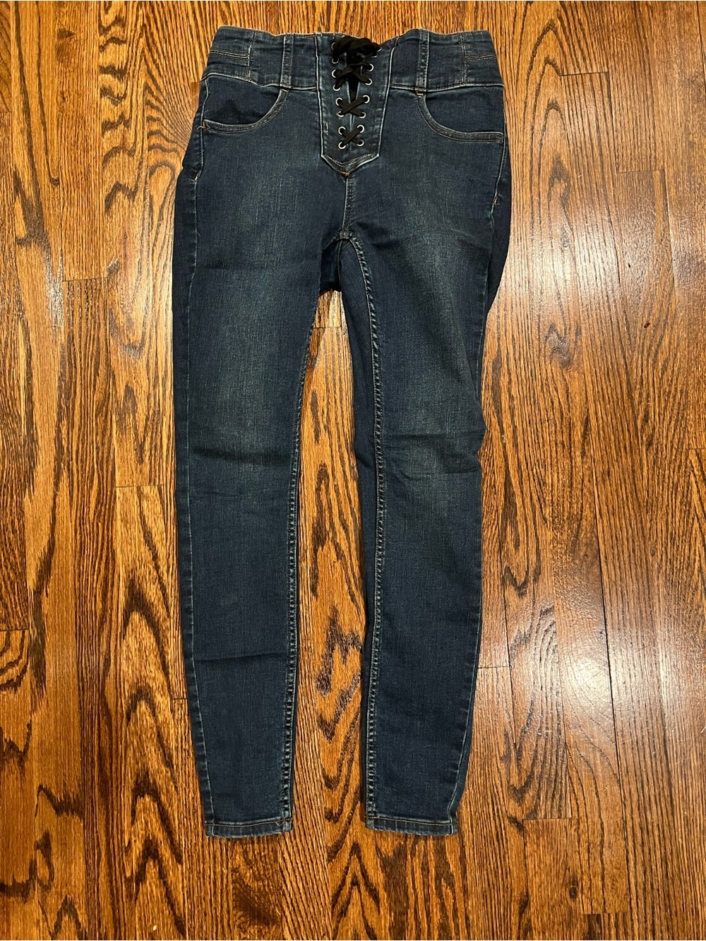 We The Free Lace-Up Skinny Jeans in Dark Blue Size 25